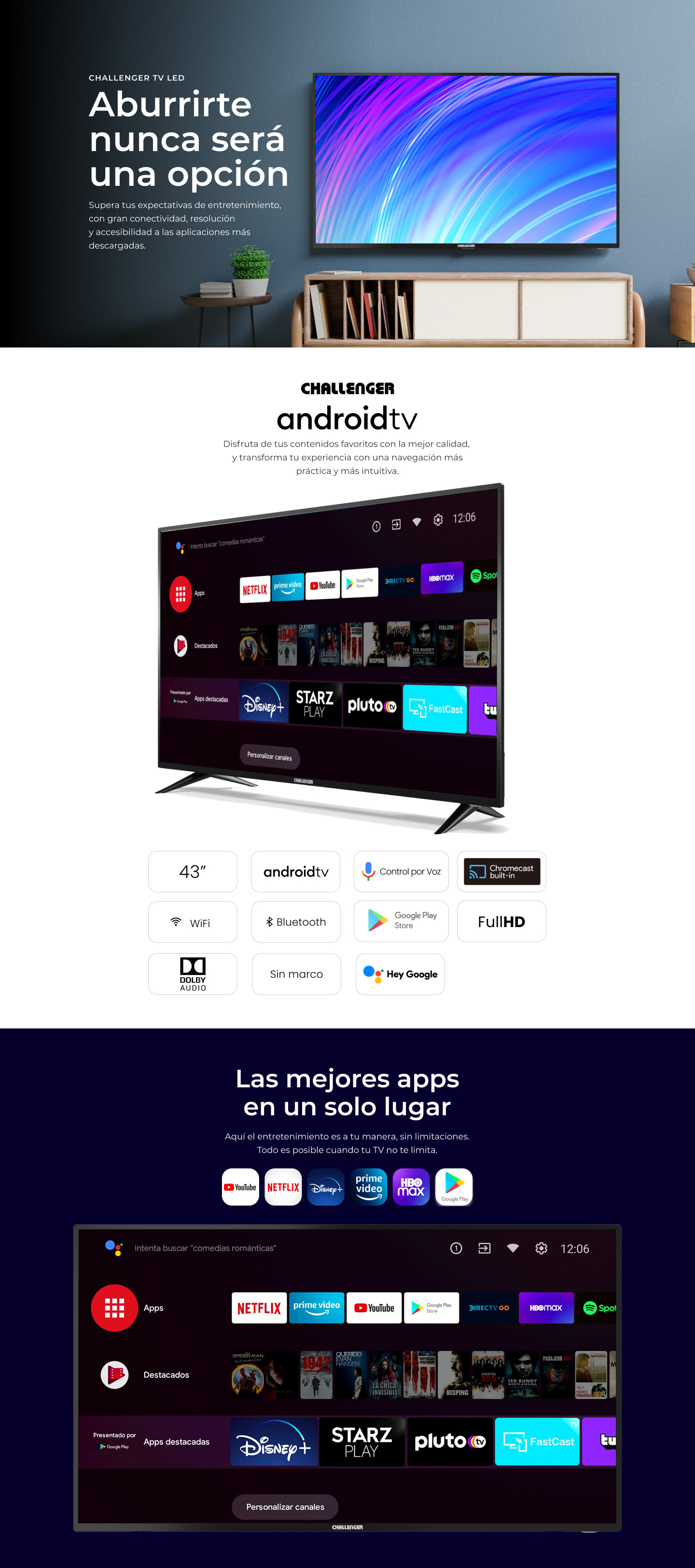 Televisor 43 Pulgadas Challenger Android TV FHD Smart TV Bluetooth -  Netflix - Challenger