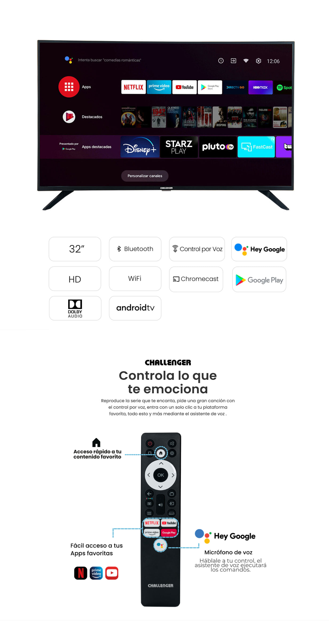 Televisor Challenger 43 Pulgadas Smart Tv Android LED 43LO69 BT